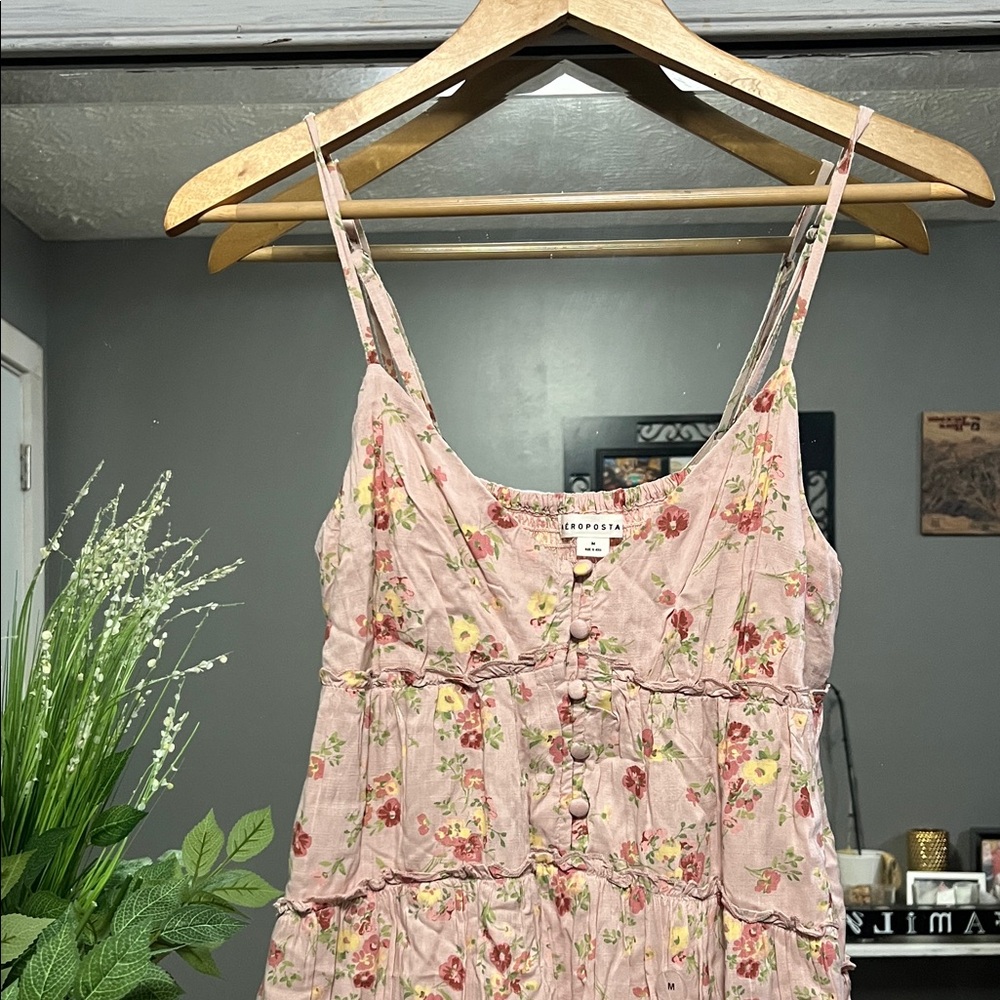 Aeropostale Pink Floral Ruffle Button Dress